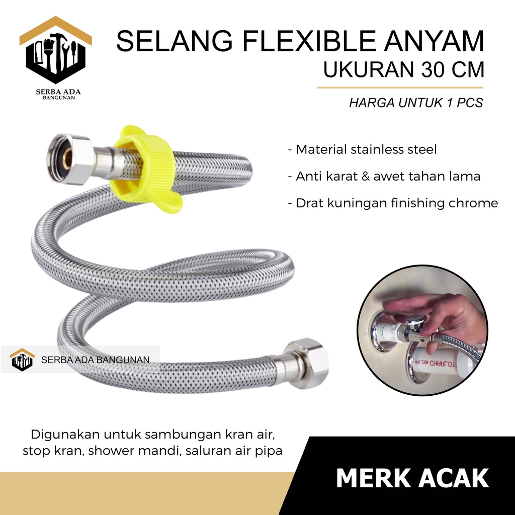 SELANG FLEXIBLE ANYAM 30 40 50 CM + PENGENCANG UNTUK WASTAFEL JET CLOSET PANAS DINGIN DRAT