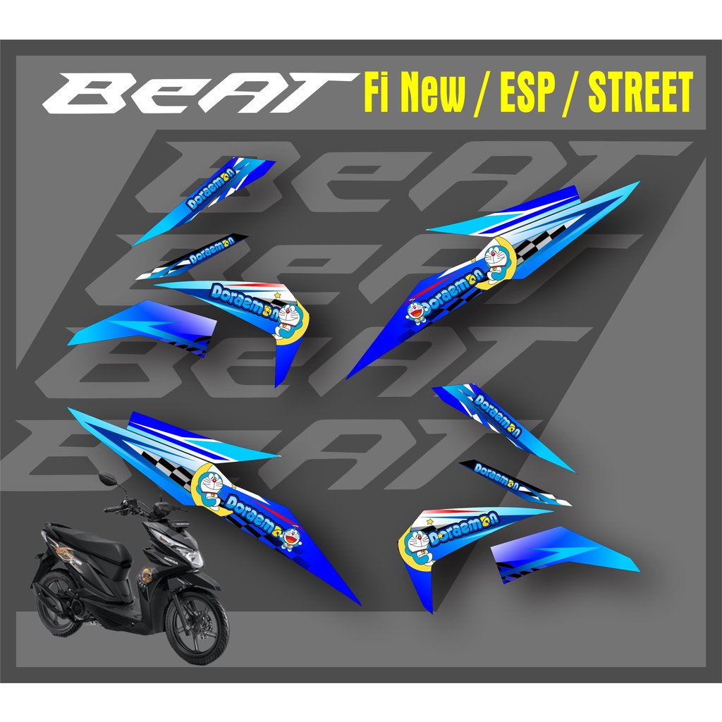 Striping Motor Beat Fi Beat Street Tahun 2016 2017 2018 2019 Lis Doraemon Sticker Stiker Skotlet Scotlite Motor Beat Fi New Esp