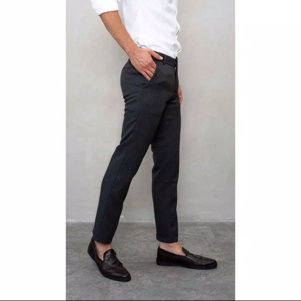 Celana Bahan Formal kerja kantor hitam polos Slim fit