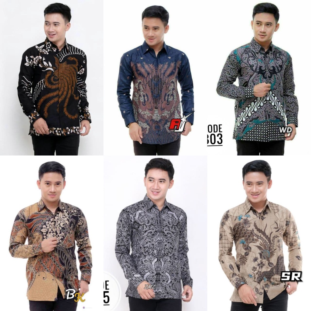 Batik Pria Lengan Panjang BATIK AZMIL HRB026 motif KERATONAN Kode 005 size M L XL XXL Reguler