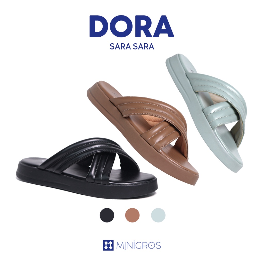 Sara Sara DORA Sandal Slop Wanita Kekinian Sendal Wedges Platform Cewek Ban Dua Silang Tanpa Hak Terbaru