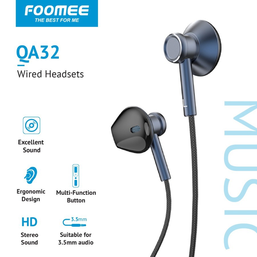 Headset With Mic FOOMEE QA32 Headset Stereo Sound Jack 3.5 120cm