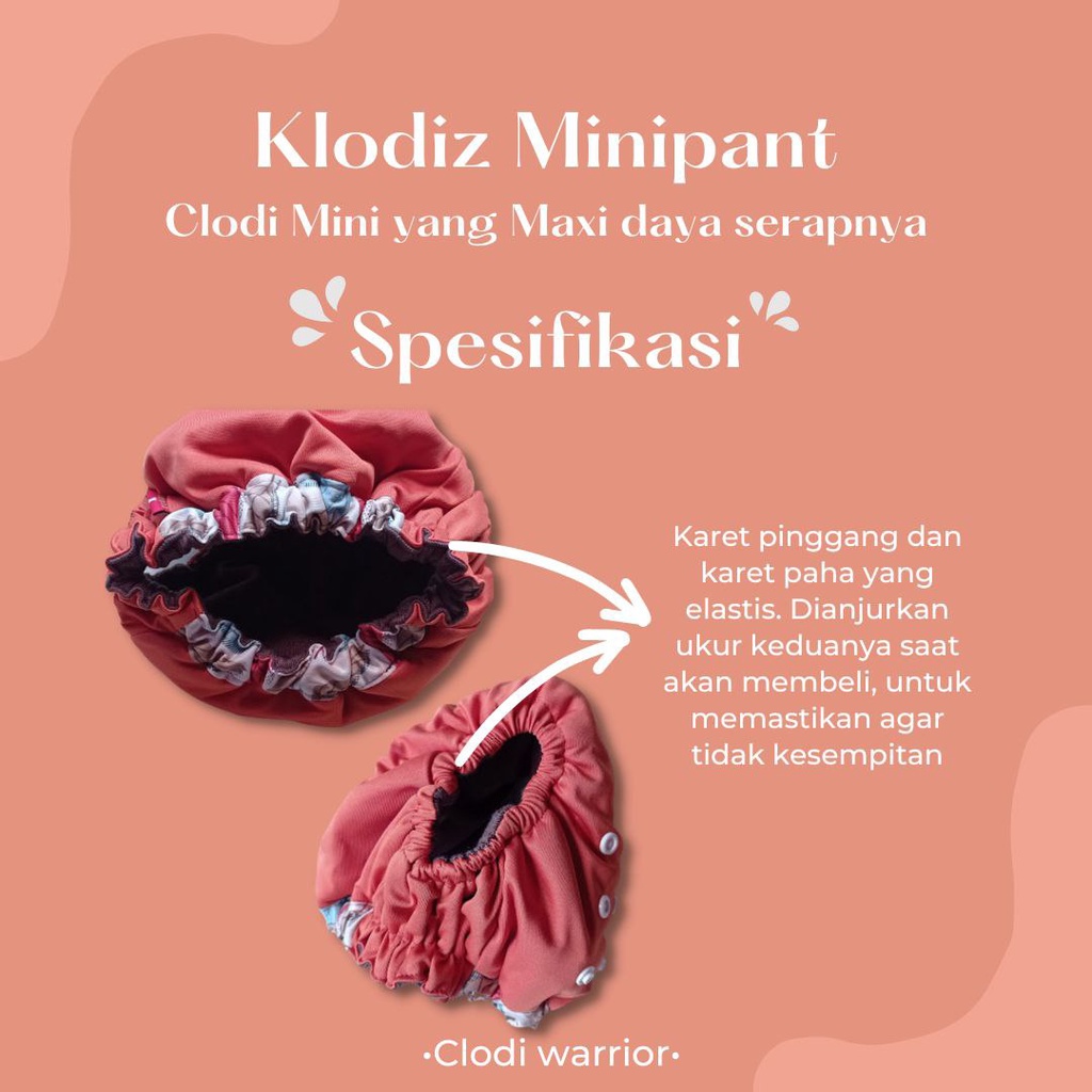 Klodiz Minipants Clodi Praktis Model Celana Insert Menyatu Popok Kain Cuci Ulang Untuk anak BB 3-15kg