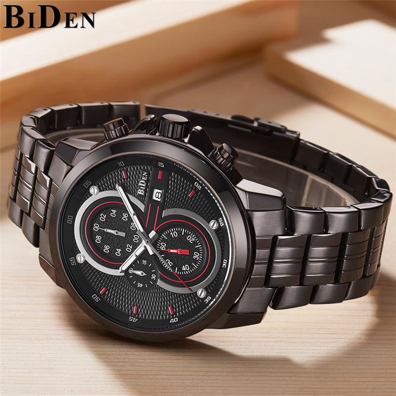 JAM TANGAN PRIA BIDEN 0085 BLACK FASHION / SPORT MODEL KLASIK ANTI AIR QUARTZ STRAP RANTAI