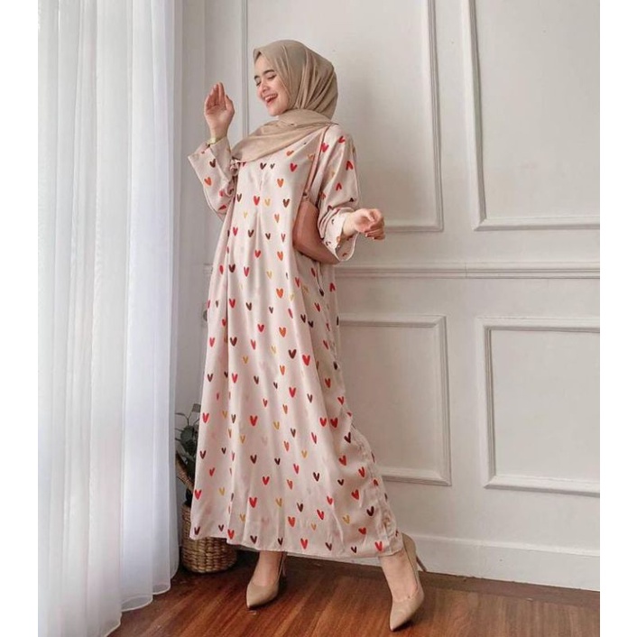 COD DASTER GAMIS LONG DASTER RAYON VISCOSE LENGAN PANJANG JUMBO LD 120-ORINA ( LOVE PINK)
