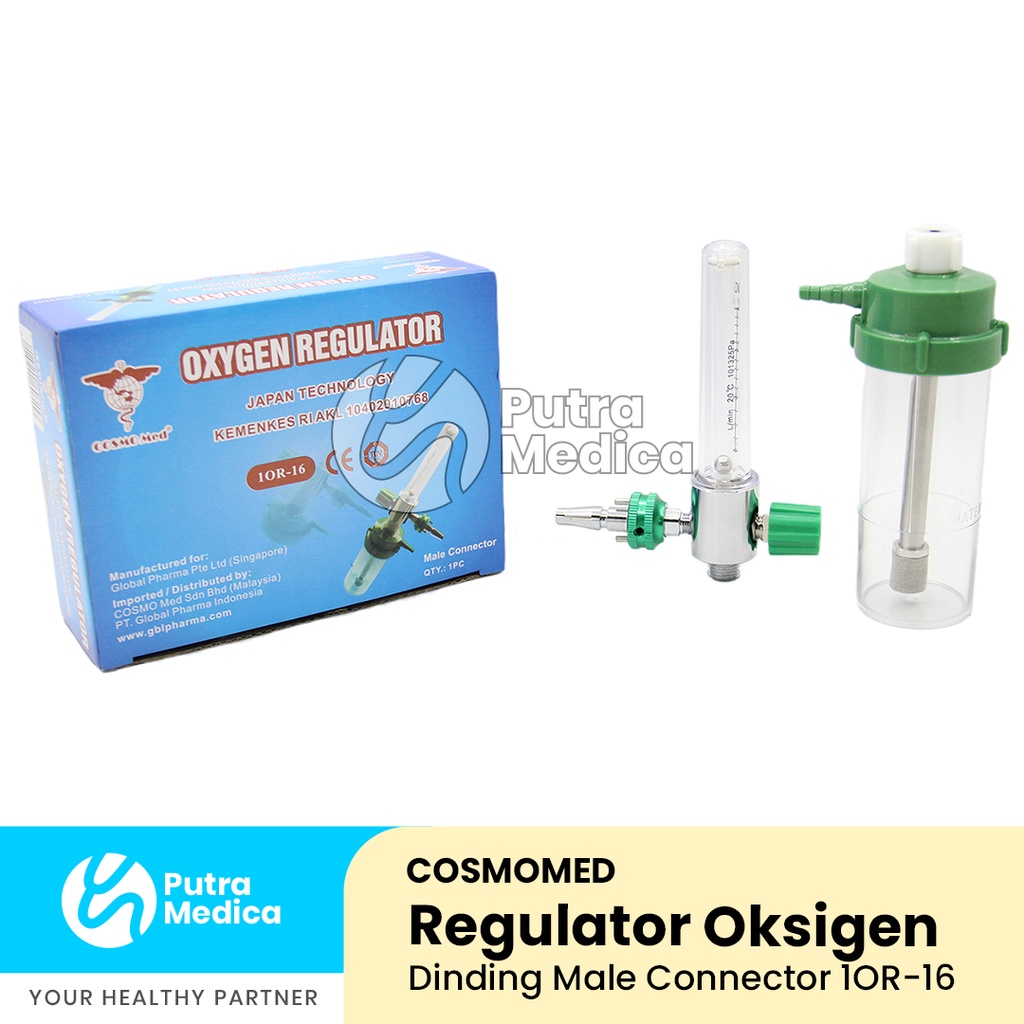 Cosmomed Regulator Oksigen Dinding Male Connector 1OR-16 / Mannometer O2 / Alat Pengukur Pengatur Tekanan Oxygen