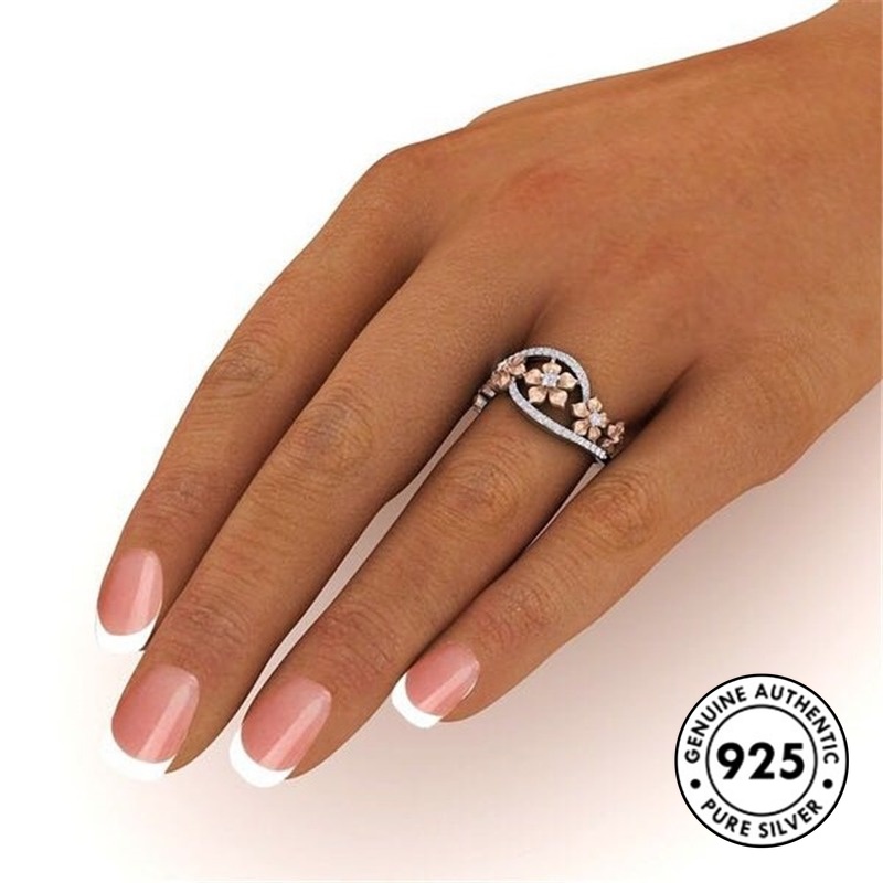 Cincin Lapis Silver S925 18k Rose Gold Desain Bunga Untuk Wanita