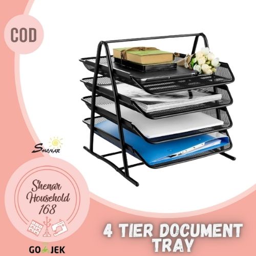 SHENAR , RAK DOKUMEN MEJA 4 SUSUN TRAY BESI RAK KERTAS FILE DOCUMNT TRAY RAK WADAH DOKUMEN BESI RAK SUSUN PAPER TRAY RAK SERBAGUNA MULTIFUNGSI KANTOR KAMAR - BISA COD