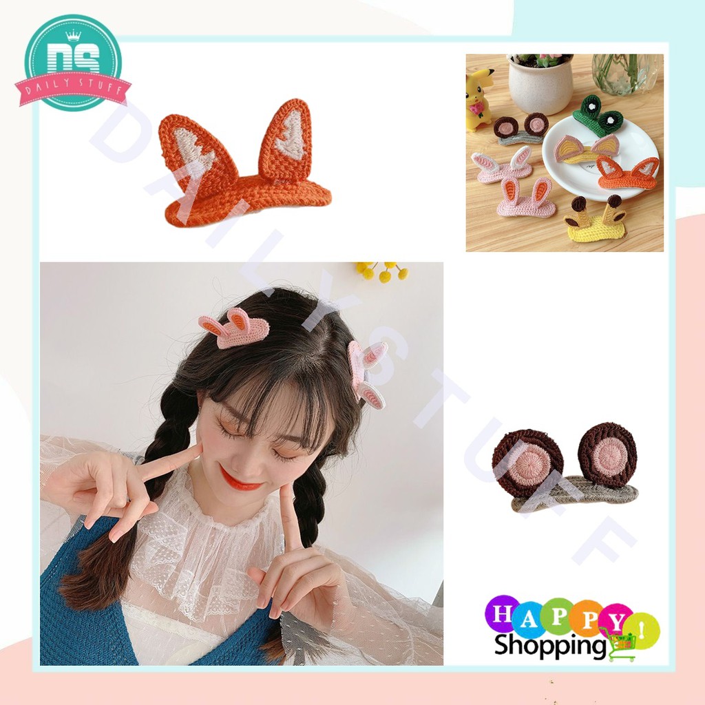 DS IR 8 Hairclip / Jepitan rambut Rajut / Klip Jepit Model Animal Ear Gaya Korea / Amigurumi