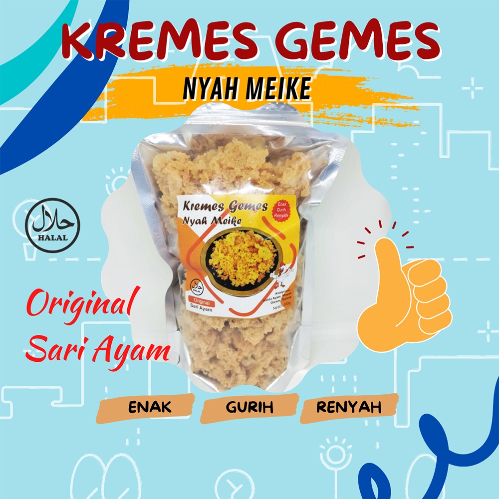 

Kremesan Kremes Gemes Sari Ayam Asli Enak Kriuk Sedap Nikmat Higienis Fresh Nyah Meike