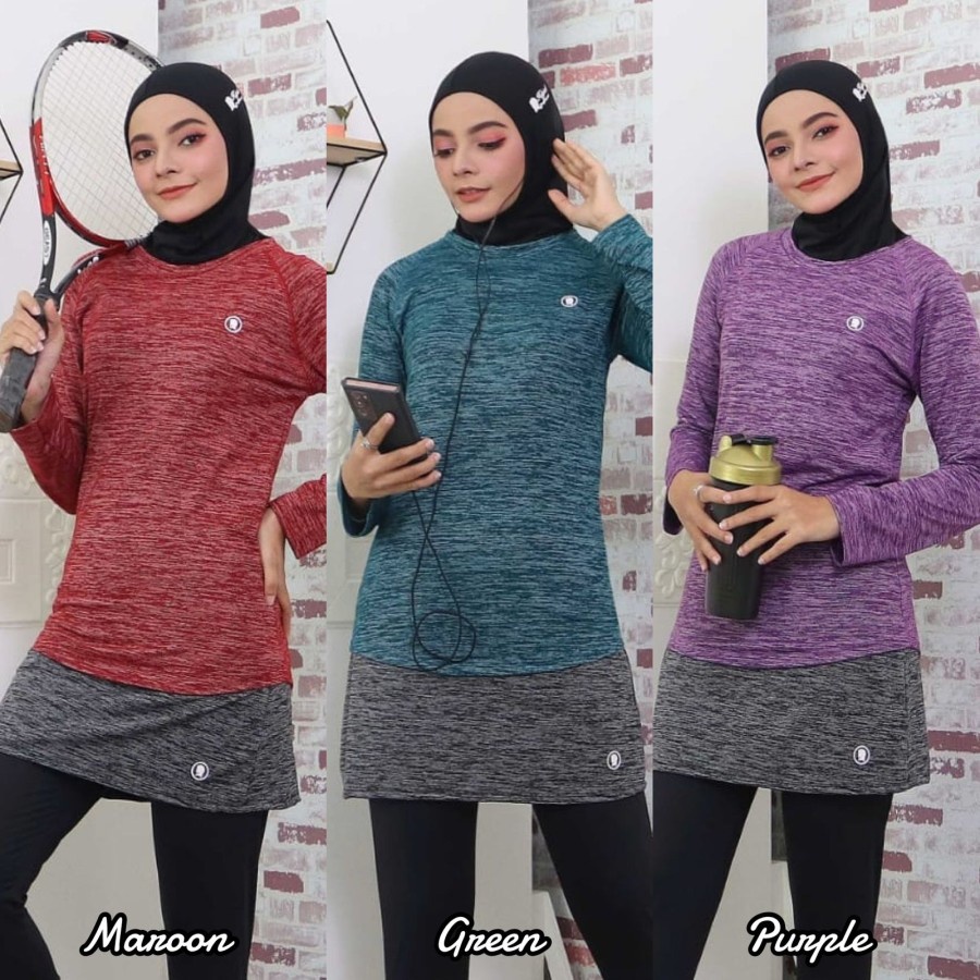 Baju Pakaian Tunik Tunic Kaos Olahraga Sport Atasan Wanita Perempuan Cewek Tangan Panjang Sport Keki