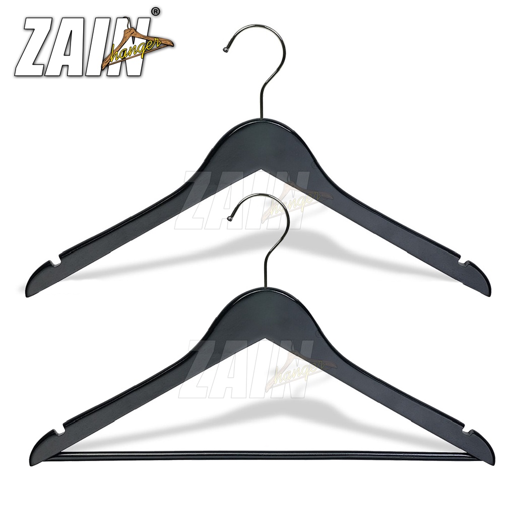 HANGER KAYU BAJU DEWASA + TANPA PALANG & PALANG KAYU + WARNA HITAM