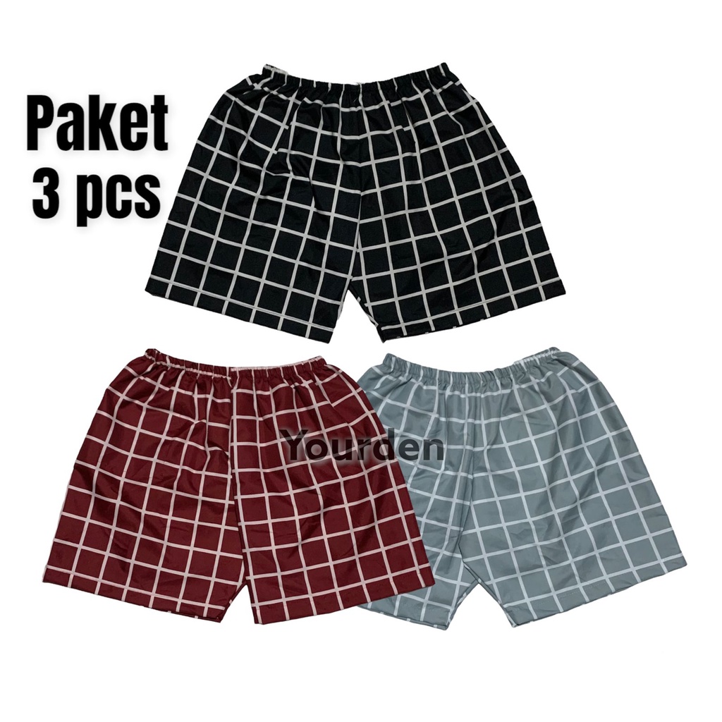 celana pendek pria celana boxer cowok motif kotak kotak