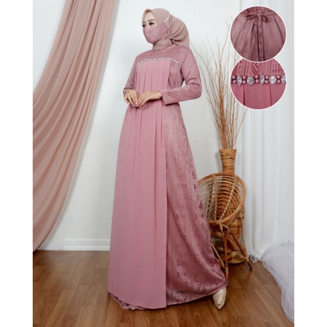 Best Seller | Gamis Brokat Katun Cavali | Gamis Full Fayet Rumbai Ceruty