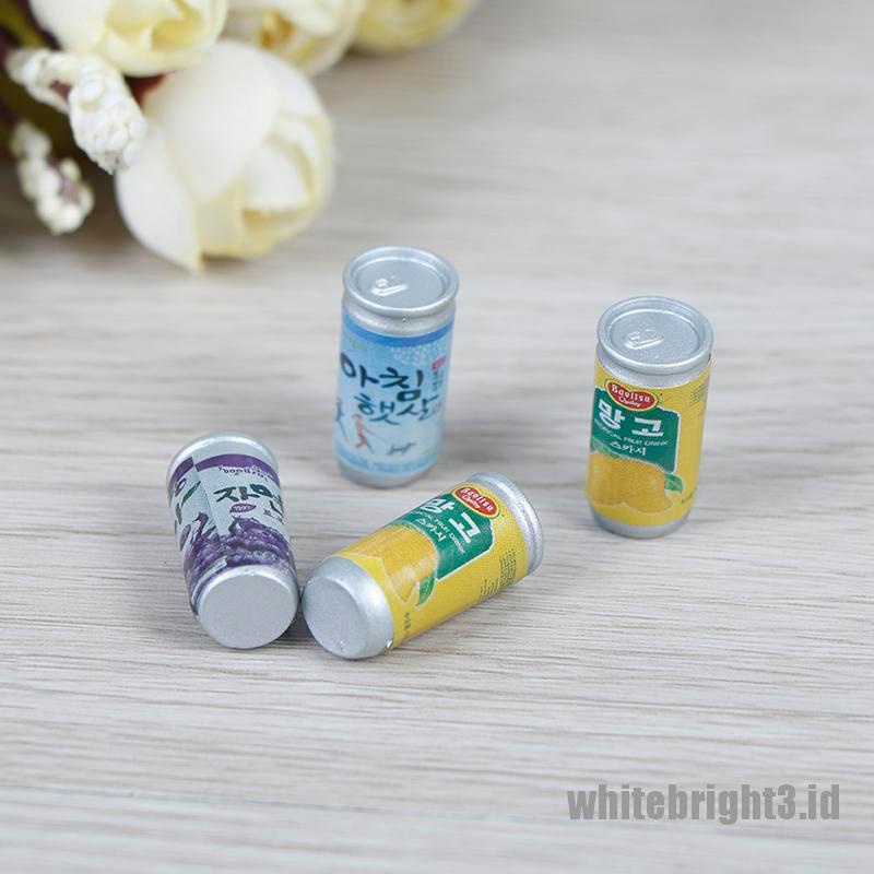 ❤White3 Warna Putih❤ 4pcs Miniatur Kaleng Minuman Skala 1: 12 Untuk Dekorasi Rumah Boneka