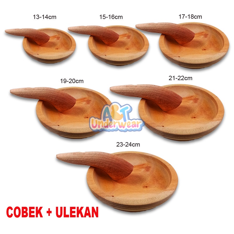 AT266-(1 SETT) Cobek dan Ulekan Nomer 13cm-18cm/Cobek Kayu Asli Tasikmalaya/Ulekan/Cobekan/Coet/Cowet