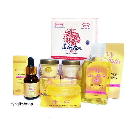 PAKET 6 IN1 CREAM LA BELLA Cream Siang Malam+Sabun+Toner+Serum /Krim Labela/Labella+kapas pembersih 