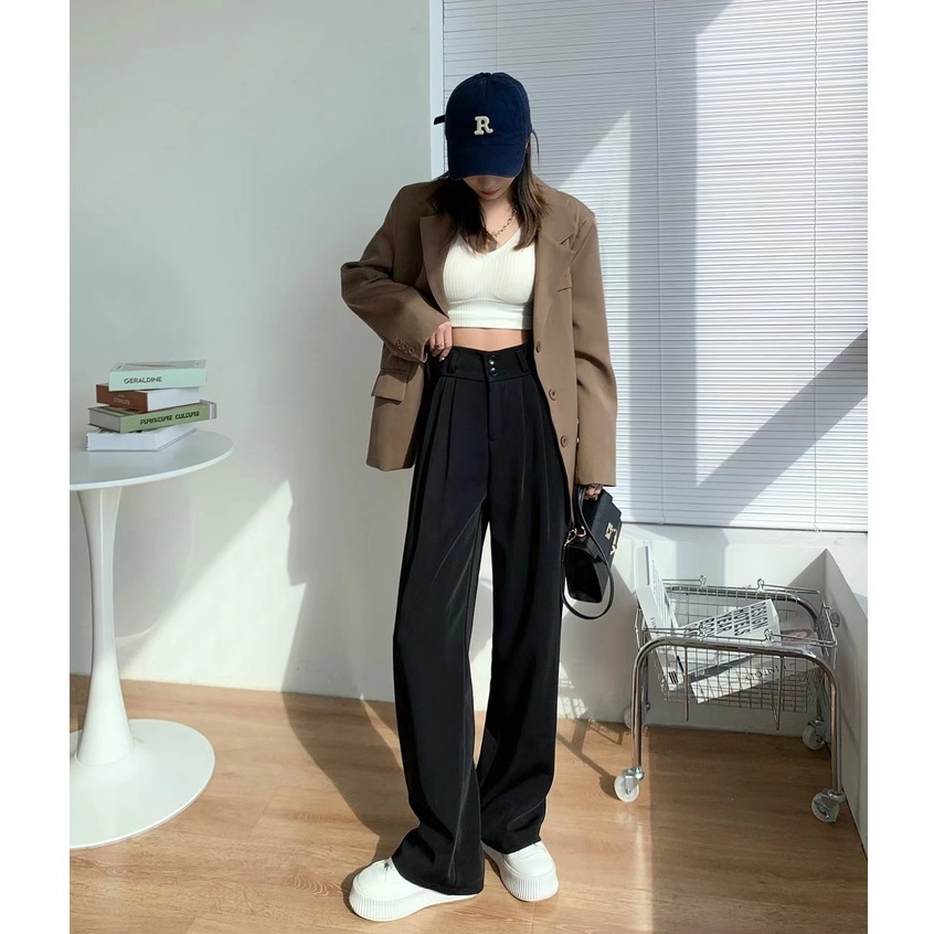 celana kulot wanita casual longgar korean style highwaist straight pants import celana hitam trousers wanita