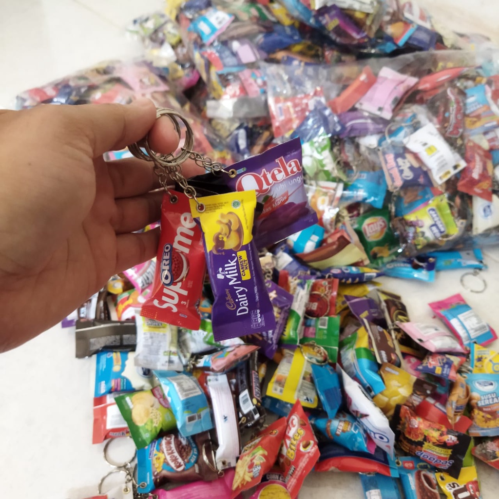 Gantungan Kunci Snack dan Minuman 1 Paket isi 30 buah 50 buah 100 pcs Miniatur Murah Grosir GRATIS O