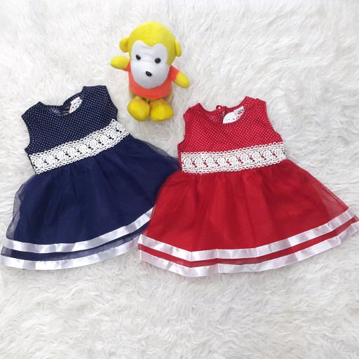 Baju Dress Pesta Kondangan Anak Bayi Perempuan Polkadot Rok Tile