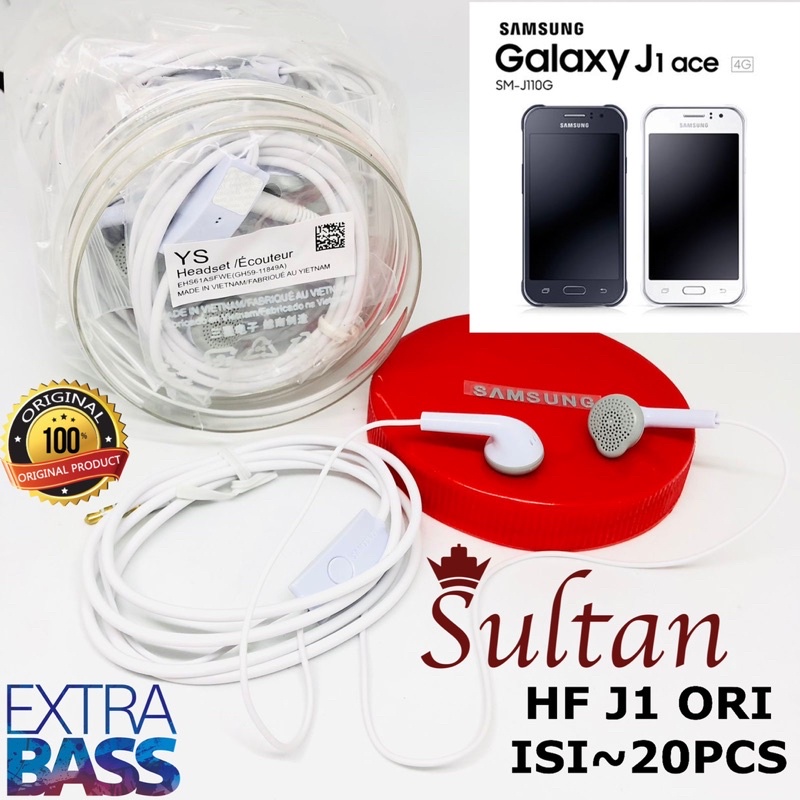 1TOPLES ISI 20PCS HANDSFREE SAMSUNG GALAXY J1 ACE PUTIH ORIGINAL SUARA GEDE JAMINAN KUALITAS BAGUS