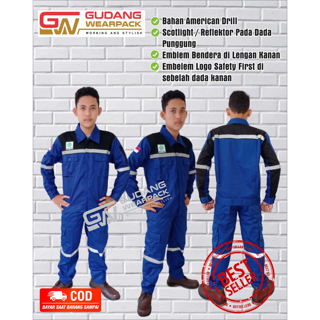 SETELAN Wearpack  BENHUR-HITAM/ lengan panjang/ sleting/ baju proyek lapangan (setelan standar)