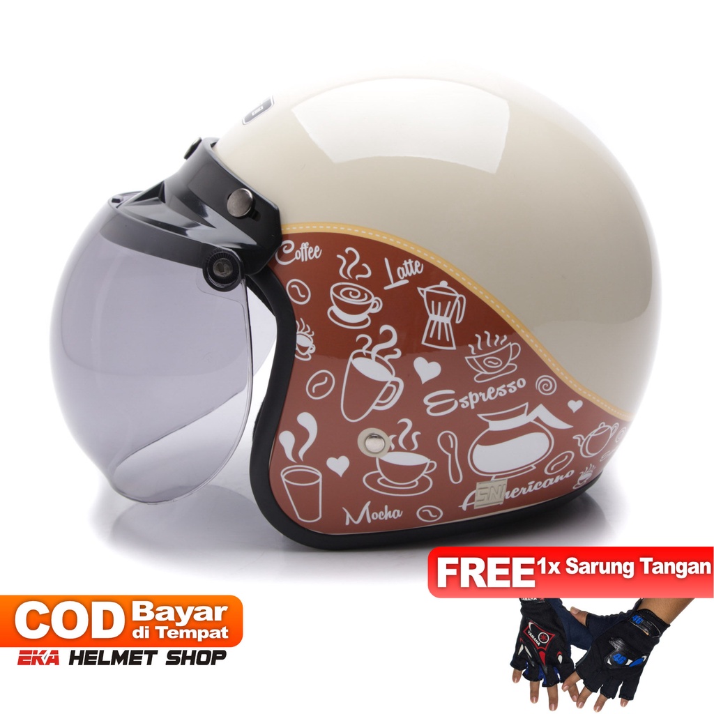 [Helm Dewasa] WTO Helm Retro - Classic Coffee - Krem Cokelat + Promo Gratis Sarung Tangan