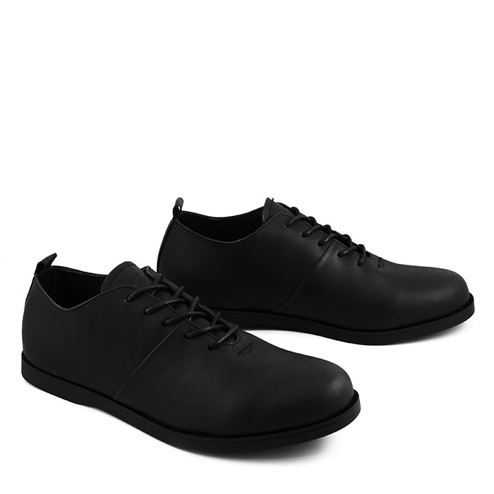 sepatu pria - sauqi vegas black casual kulit asli full up original leather