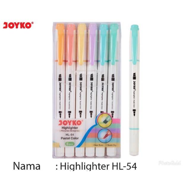 

Dual tip Highlighter 6 WARNA Pastel Color joyko HL54