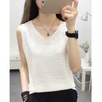 Tank Top Rajut Import Kombinasi Kaos V Neck Kaos Rajut Longgar Atasan Rajut Kaos Rajut