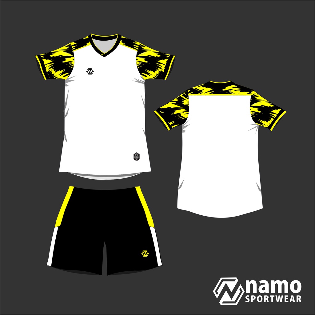 JERSEY BOLA ORIGINAL NAMO MSTLY PUTIH KUNING HITAM JERSEY FUTSAL ORIGINAL NAMO MOSTLY PUTIH HITAM KU