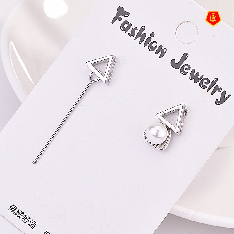 [Ready Stock]925 Silver Female Sweet Pearl Triangle Earrings