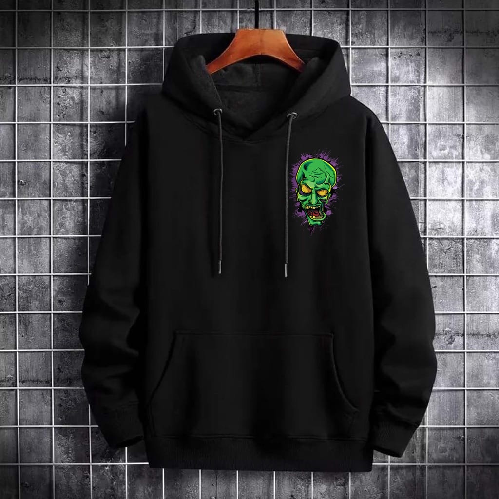 Baju Outerwear Sweater Hoodie Green Zombie Lengan Panjang Pria