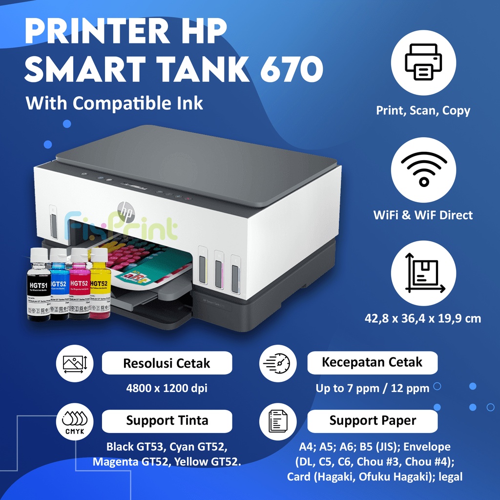 HP Smart Tank 670 Print Scan Copy Wireless Bluetooth Duplex GARANSI