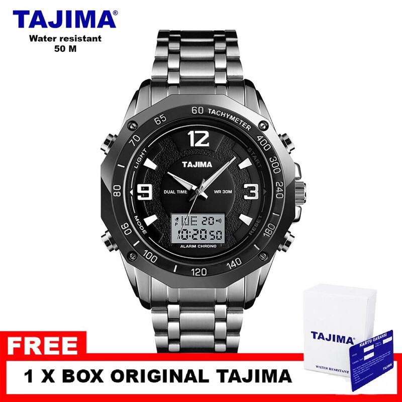 JAM TANGAN TAJIMA 9506 ANALOG DIGITAL STAINLESS STEEL TAHAN AIR GARANSI 1 TAHUN