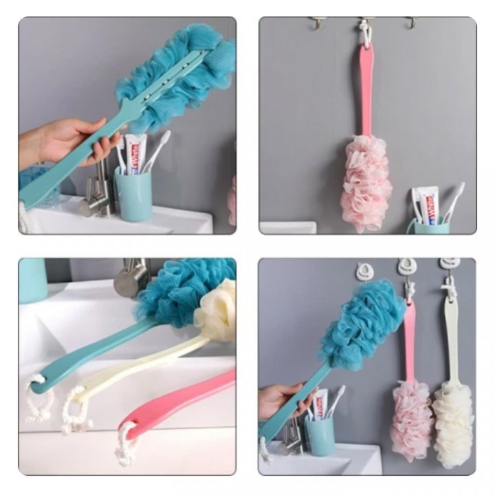 Sponge dan Sikat Mandi Puff Gagang Panjang  Shower Puff Gagang Panjang Sikat Mandi Punggung Lembut