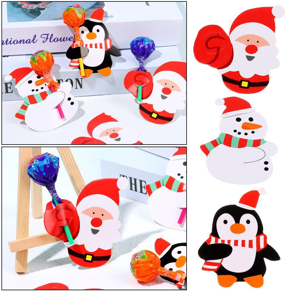 Solighter 50Pcs Kartu Lollipop Snowman Santa Hadiah Anak Kartun Kue Pops