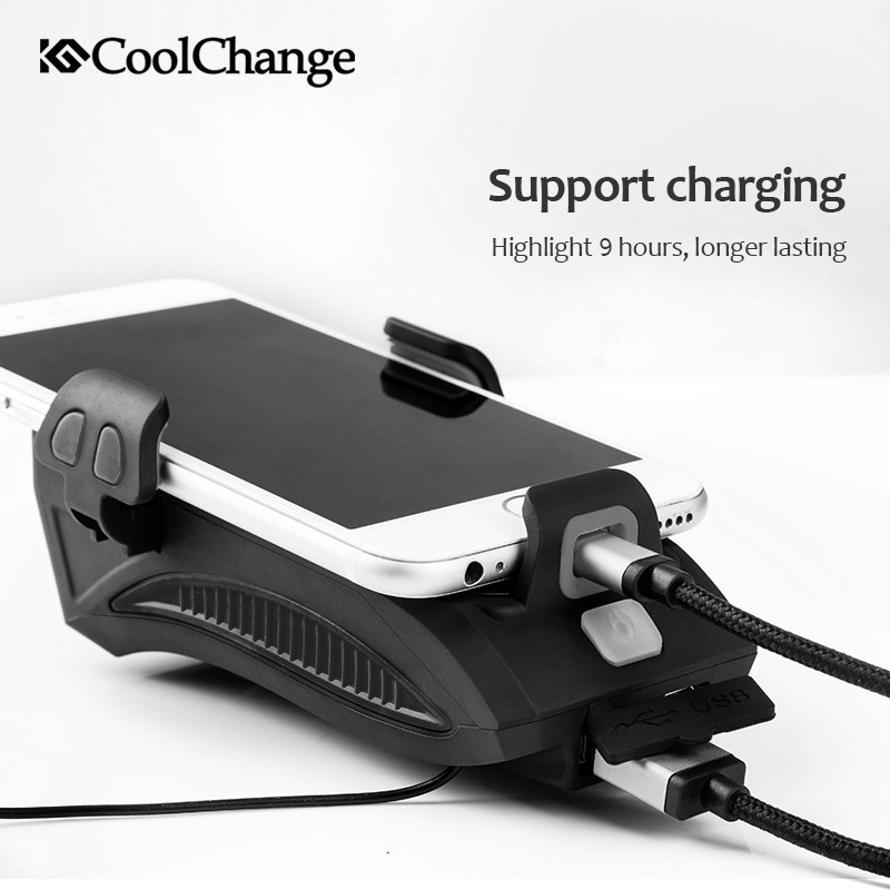 CoolChange Lampu Sepeda Rechargeable Flashlight Phone Holder Power Bank 2000mAh - FY-319 - Black