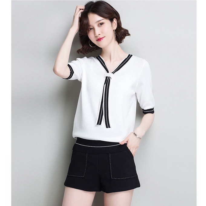 sweater rajut lengan pendek wanita v neck atasan wanita korea rajut crop