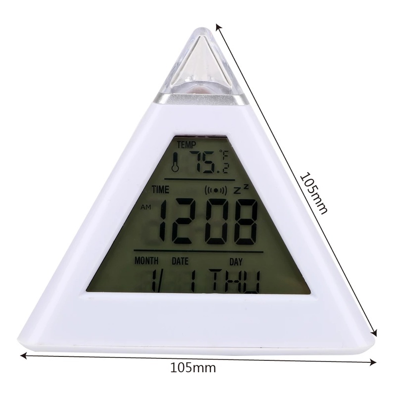 [7 LED Color Change Battery Operated Digital Alarm Clock With Night Light, Dimmer, Sleep Timer] [Electric Triangle Pyramid Clocks for Bedroom, Bedside, Desk, Table]