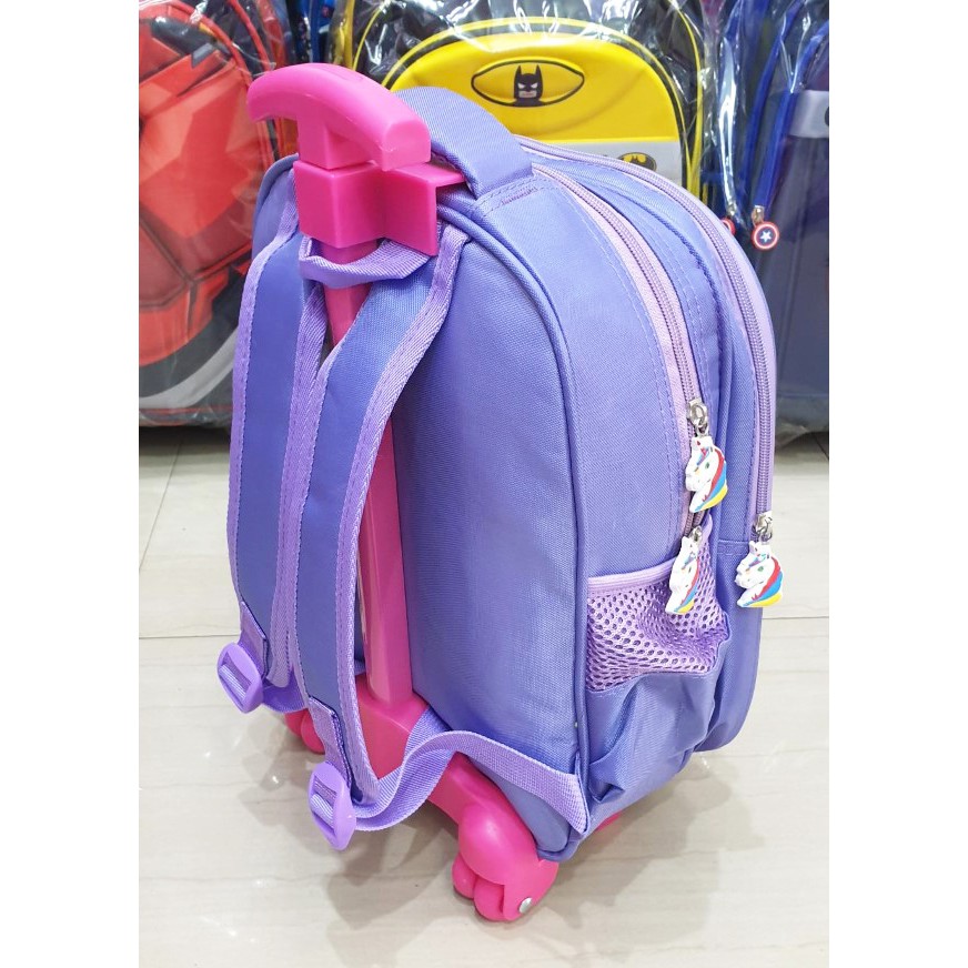 Tas Roda Dorong Trolley Anak PEREMPUAN Sekolah TK KARAKTER KUDA PONY LILAC 3D MAHKOTA TIMBUL