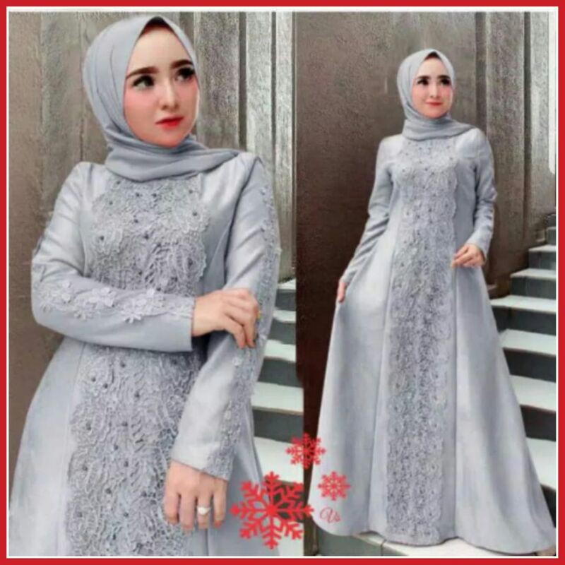 Gamis pesta brukat - Gamis brukat maxi dress - Ori Najwa Warna Navy Series