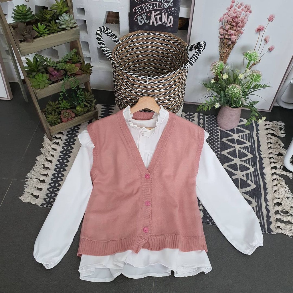 Button Vest Rajut Rompi Rajut Wanita Model Kancing Depan Style Korean