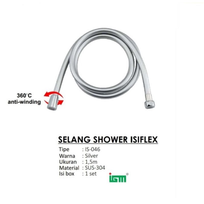 SELANG SHOWER ISIFLEX Plastik ABS 150cm 1.5 meter drat Kuningan Chrom 1/2&quot; 0.5inch - IGM