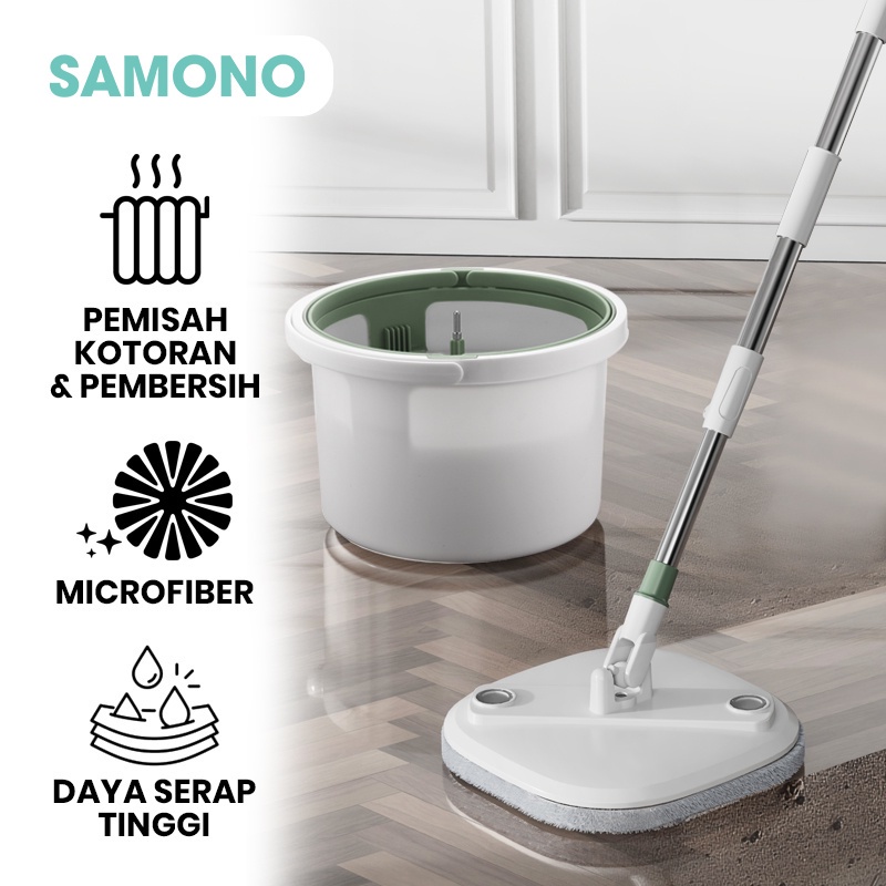 Alat Pel Lantai Microfiber dengan Ember Super Mop Dual Fungsi Mencuci dan Membilas Alat Pembersih La