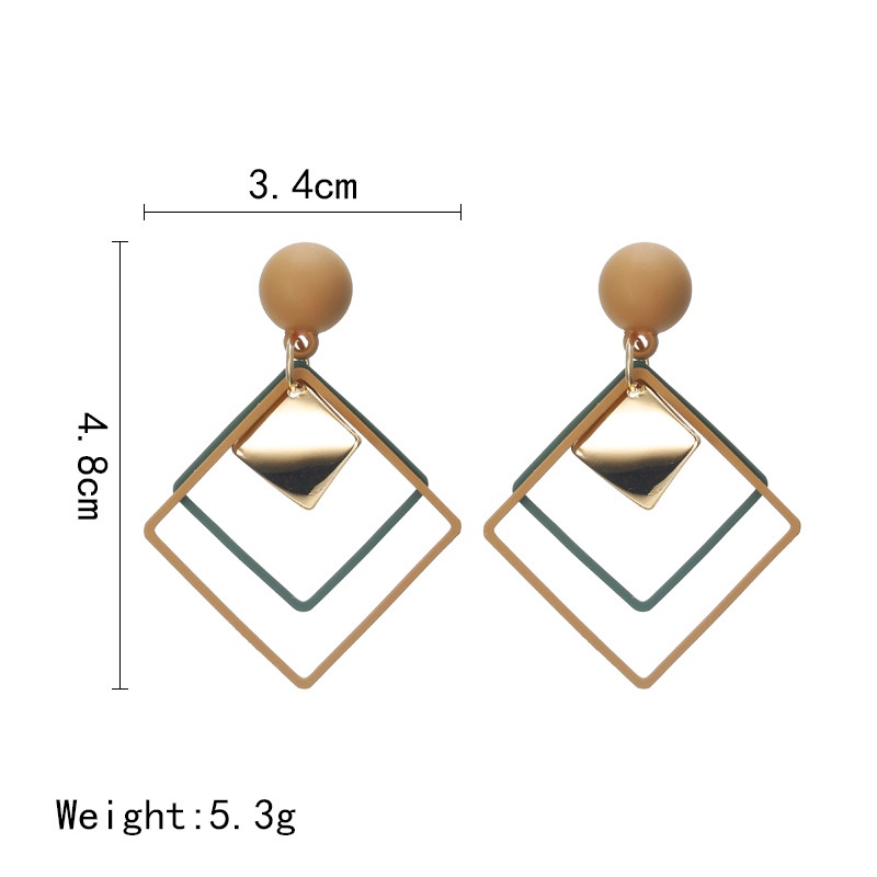 Anting Stud Liontin Geometris Bahan Logam Aksen Berlian Gaya Korea Untuk Wanita