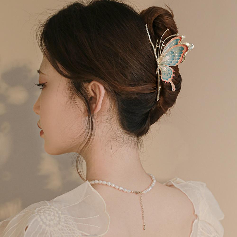 NEEDWAY Needway Kupu-Kupu Rambut Cakar Mutiara Mewah Kualitas Tinggi Fashion Perhiasan Gadis Jepit Perempuan Indah Logam Temperamen Aksesoris Rambut
