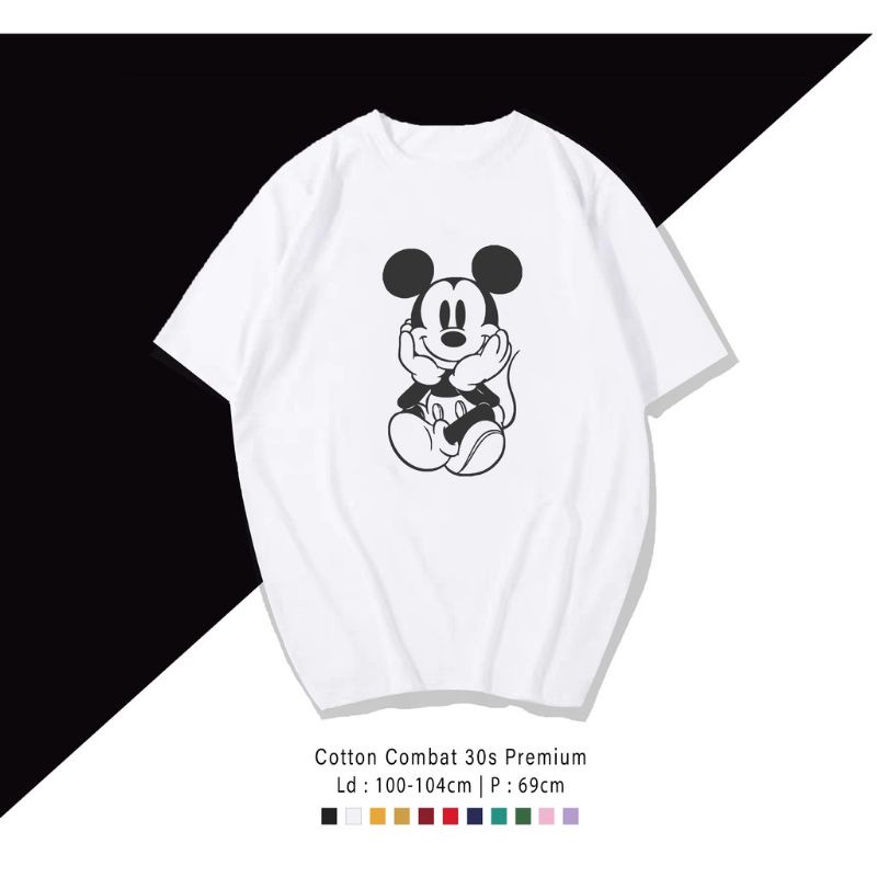 T-SHIRT/TUMBLR TEE/KAOS MICKEY MOUSE WHITE BLACK UNISEX