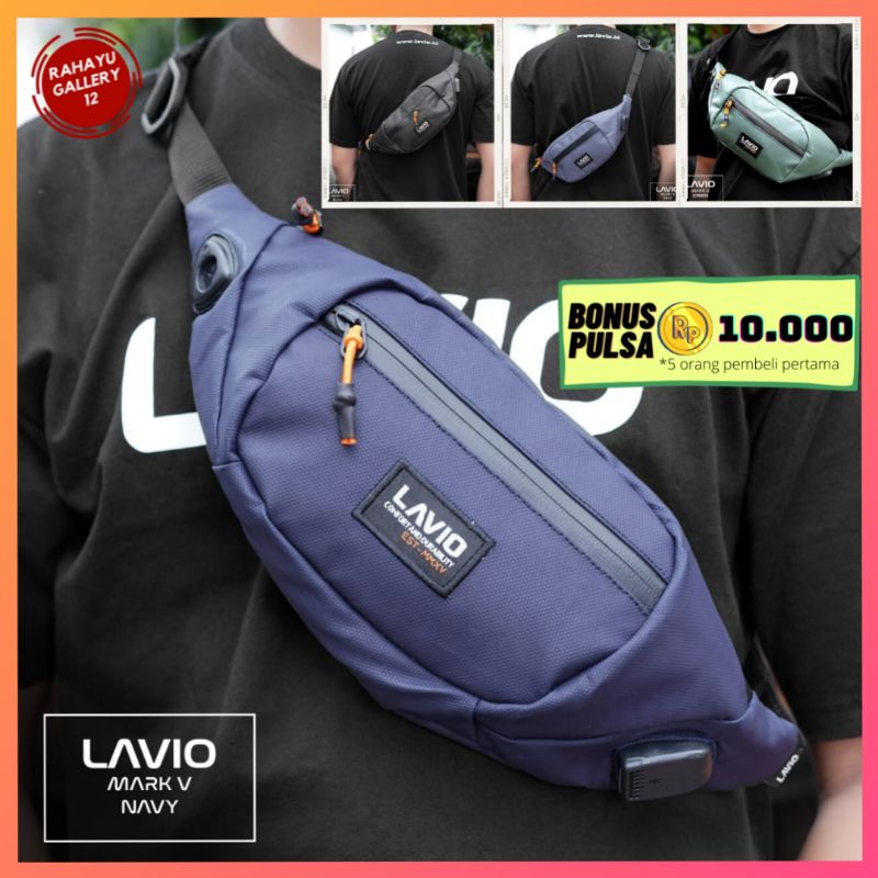 Lavio Mark V Tas Selempang Pria Waist Bag Original Waterproof Dilengkapi Colokan Headset Port USB