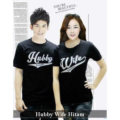 kaos couple simple baju pasangan suami istri keren hubby wife hitam